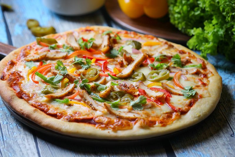 BBQ chicken pizza stone-fired at Pizza inn